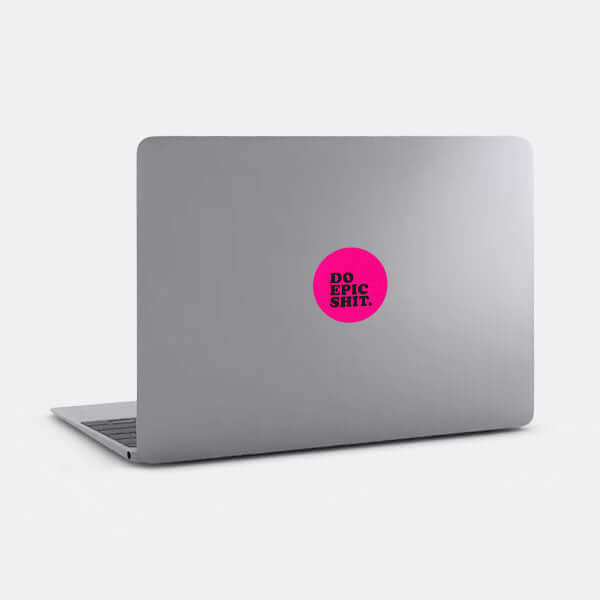 neon pink Do Epic Shit reusable macbook sticker tabtag on a laptop