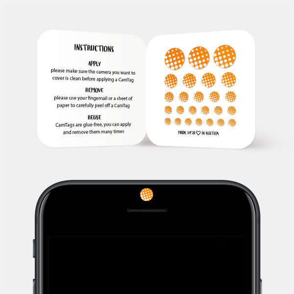 privacy cover for smartphone front camera — neon orange Dot Pattern 1 CamTag