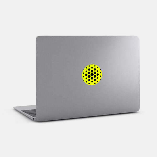 neon yellow dot pattern 2 reusable macbook sticker tabtag on a laptop