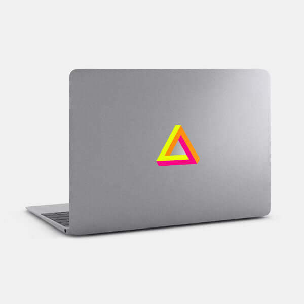 neon Penrose Triangle reusable macbook sticker tabtag on a mac