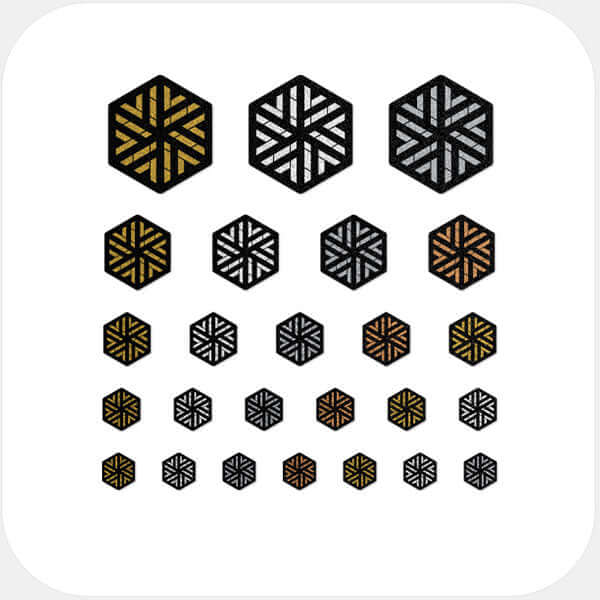 camera privacy sticker set with multi-size assortment for phones laptops tablets and desktop computers – golden silver spacegray copper Hexagon Set 5 CamTag