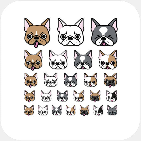 multicolor French Pulldog Faces Set Reusable Webcam Cover set with multiple sizes for phones laptops tablets and desktops | CamTag