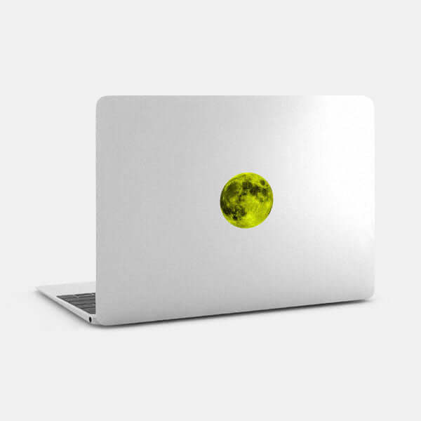 Neon Yellow Full Moon Reusable MacBook Sticker applied to a MacBook | TabTag