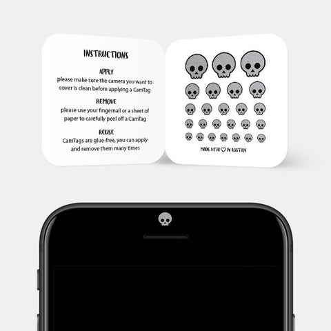 spacegray "skull" reusable privacy sticker CamTag on phone