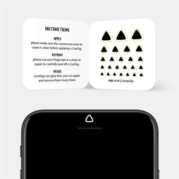 triangle geometric camera cover on smartphone front lens — luminescent day Triangle CamTag
