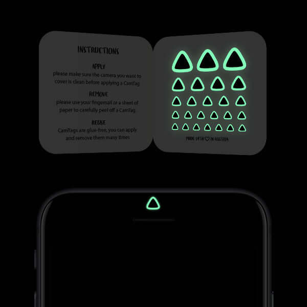 triangle geometric camera cover on smartphone front lens — luminescent night Triangle CamTag