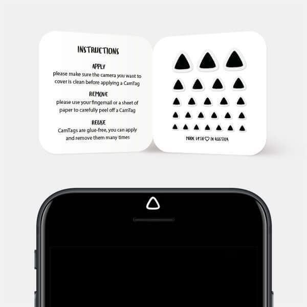 triangle geometric camera cover on smartphone front lens — black Triangle CamTag