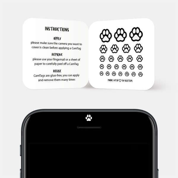 camera blocker sticker for smartphone front-facing lens — white Dog Paw CamTag
