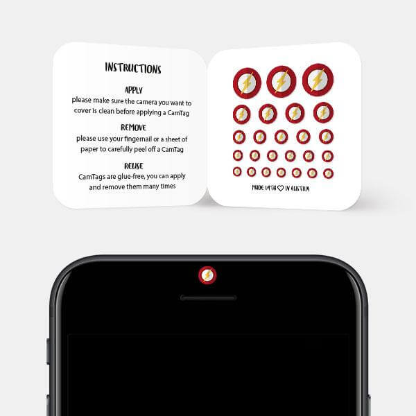 reusable camera blocker on smartphone front camera — The Flash CamTag