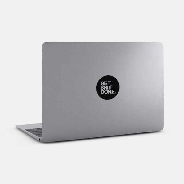 spacegray get shit done reusable macbook sticker tabtag on a laptop