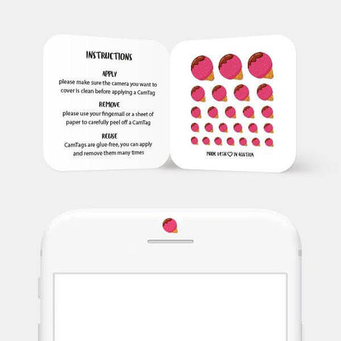 food "raspberry ice cream" reusable privacy sticker CamTag on phone