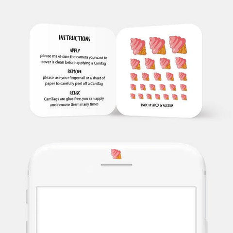 food "strawberry ice cream" reusable privacy sticker CamTag on phone