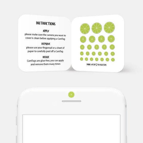 food "Lime" reusable privacy sticker CamTag on phone