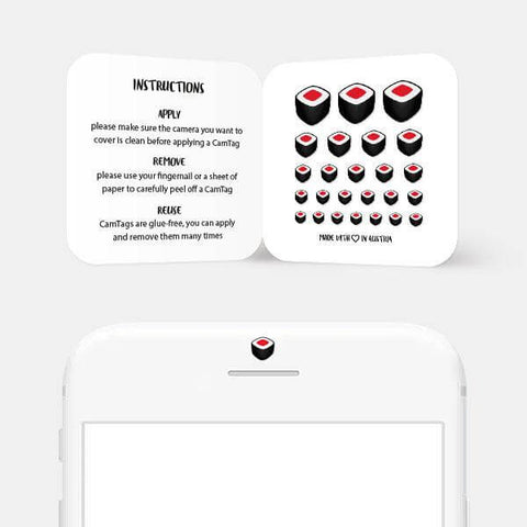 food "maki" reusable privacy sticker CamTag on phone