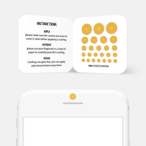 food "Orange" reusable privacy sticker CamTag on phone