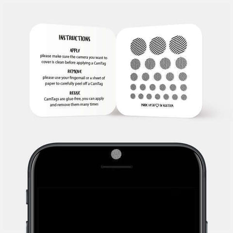 silver "curved line pattern" reusable privacy sticker CamTag on phone