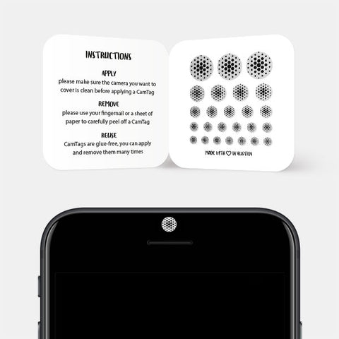 silver "dot pattern 2" reusable privacy sticker CamTag on phone