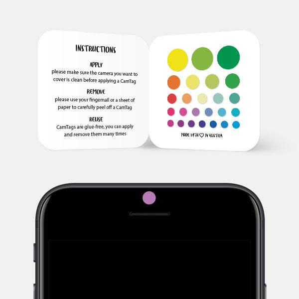 Reusable camera blocker applied to smartphone selfie lens — multicolor Solid Color Set CamTag