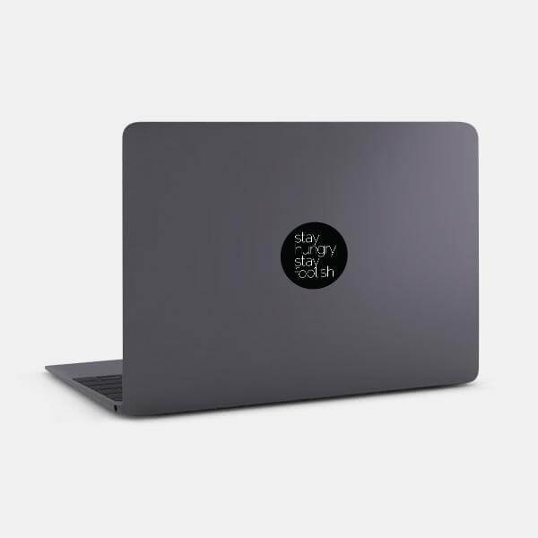 black stay hungry stay foolish reusable macbook sticker tabtag on a mac
