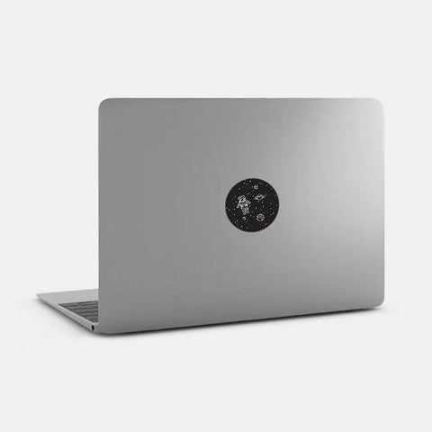 dark "get lost in space" reusable macbook sticker tabtag on a mac