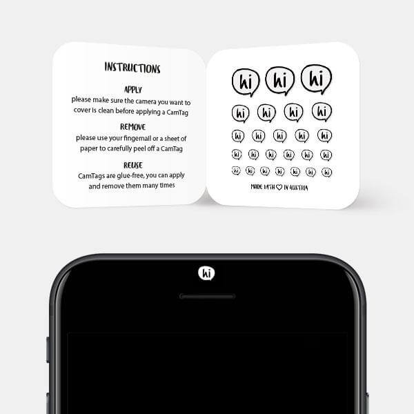 simple greeting camera blocker for smartphone selfie lens — white Hi CamTag