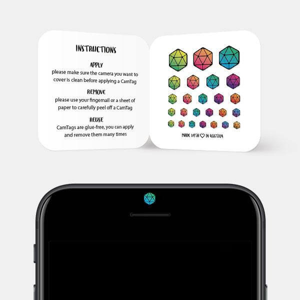 geometric polyhedron camera blocker for smartphone selfie camera — Icosahedron CamTag