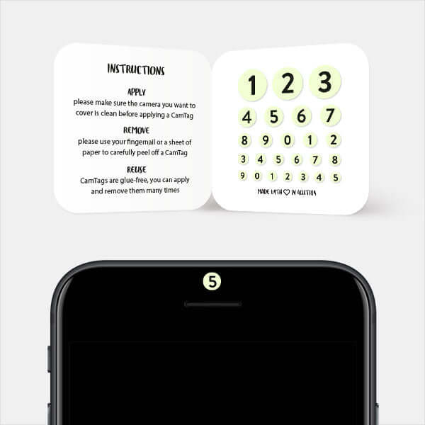 numbers themed camera blocker set for smartphone selfie lens — luminescent day Numbers Set CamTag