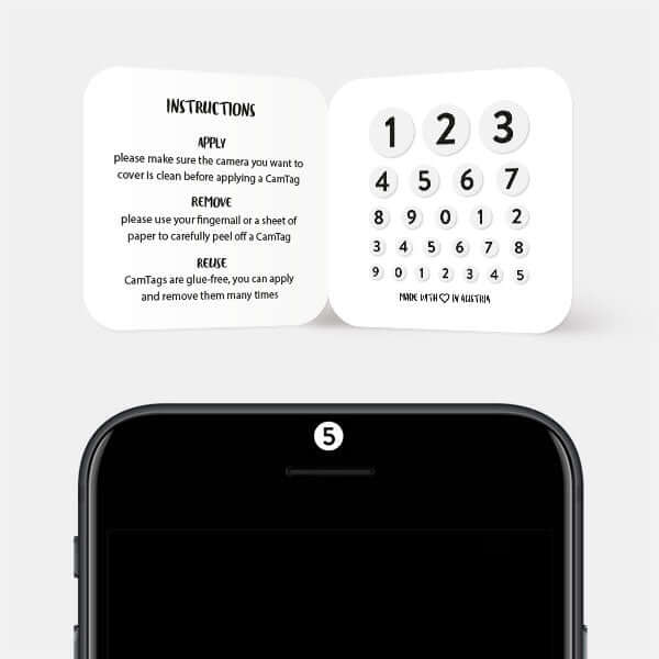 numbers themed camera blocker set for smartphone selfie lens — Numbers Set CamTag