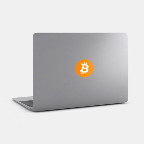neon orange "bitcoin" tabtag reusable macbook sticker tabtag on a mac