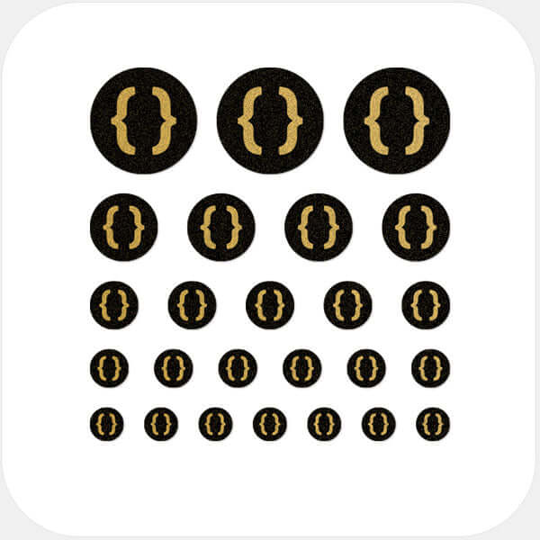webcam privacy sticker sheet with 25 reusable multi-size covers for phones laptops tablets and desktop computers – golden Curly Brackets CamTag