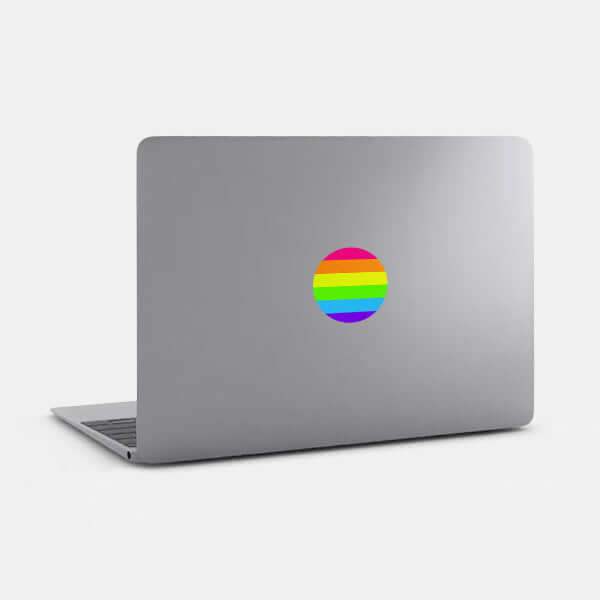 neon Rainbow Flag tabtag reusable macbook sticker tabtag on a laptop