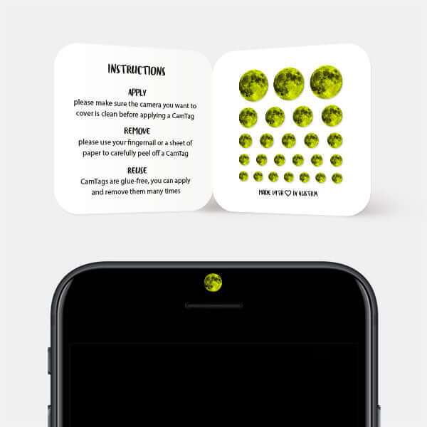 full moon themed camera privacy sticker for smartphone front camera — neon yellow Full Moon CamTag
