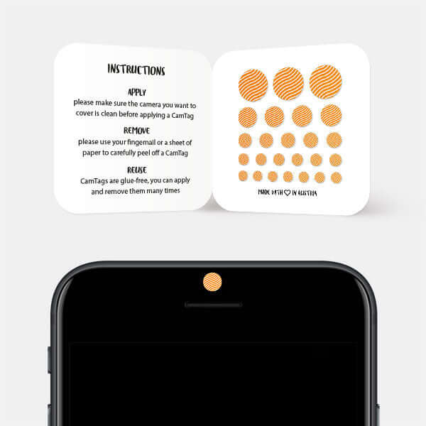 artistic webcam privacy sticker for smartphone selfie lens — neon orange Curved Line Pattern CamTag 