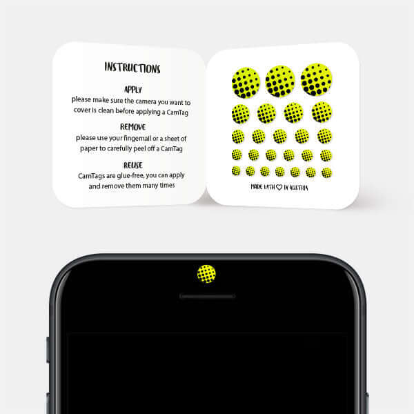 privacy cover for smartphone front camera — neon yellow Dot Pattern 1 CamTag