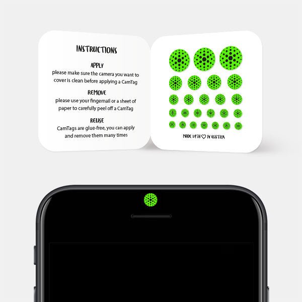 camera blocker for smartphone front lens — neon green Dot Pattern 3 CamTag 