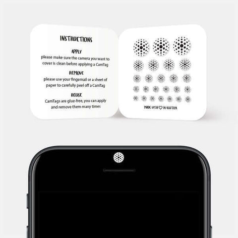 white "dot pattern 3" reusable privacy sticker CamTag on phone