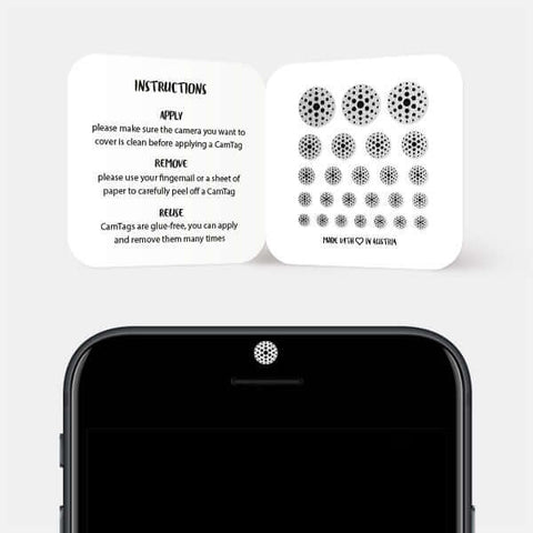 silver "dot pattern 3" reusable privacy sticker CamTag on phone