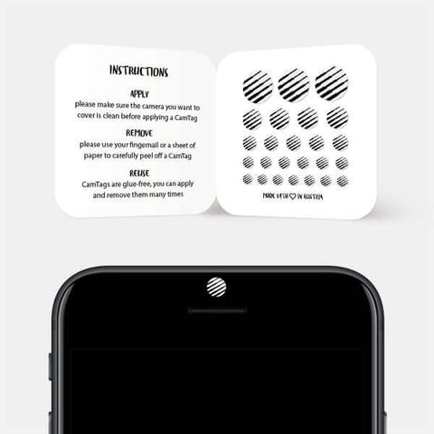 white "PatternLines1" reusable privacy sticker CamTag on phone