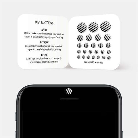 silver "PatternLines1" reusable privacy sticker CamTag on phone