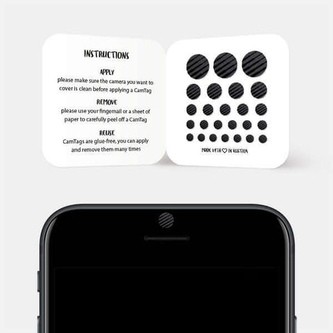 spaceblack "PatternLines1" reusable privacy sticker CamTag on phone