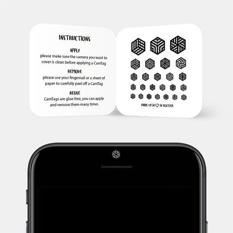 silver "hexagon set" reusable privacy sticker CamTag sets on phone