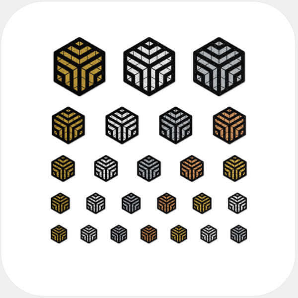 reusable webcam cover sticker sheet with multi-size assortment for laptops tablets and smartphones – golden silver spacegray copper Hexagon Set 2 CamTag
