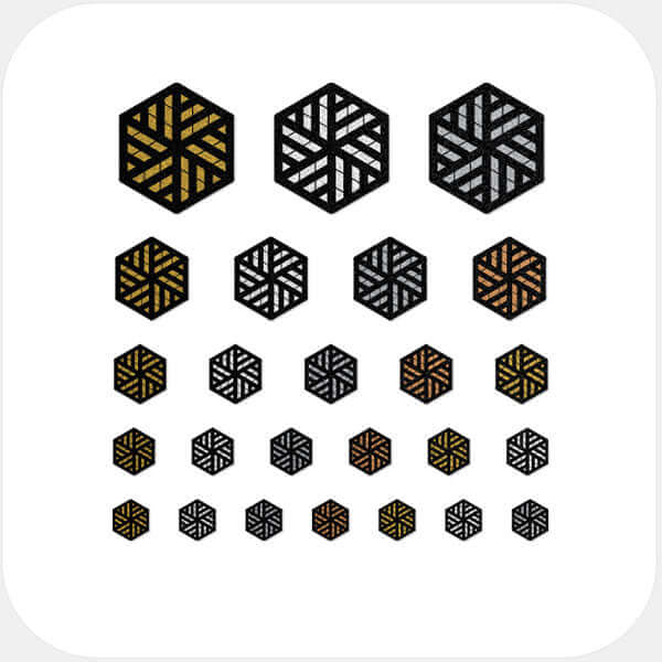 reusable camera blocker sticker set with 25 pieces in multiple sizes for phones laptops tablets and desktop computers – golden silver spacegray copper Hexagon Set 3 CamTag 