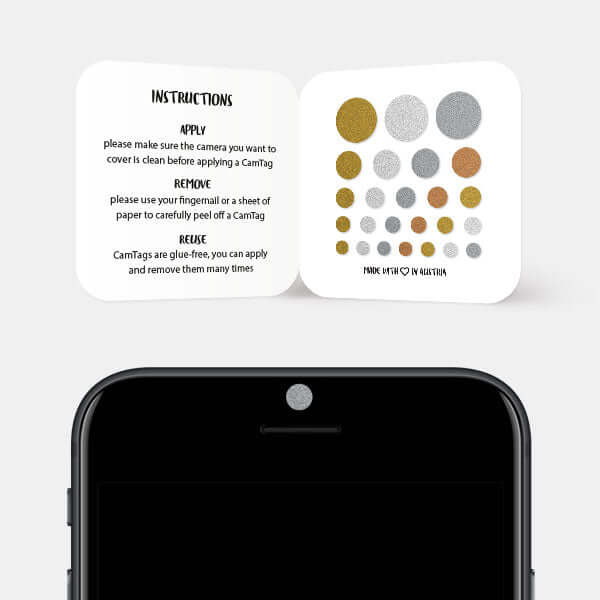 Reusable camera blocker applied to smartphone selfie lens — golden silver spacegray copper Solid Color Set CamTag 