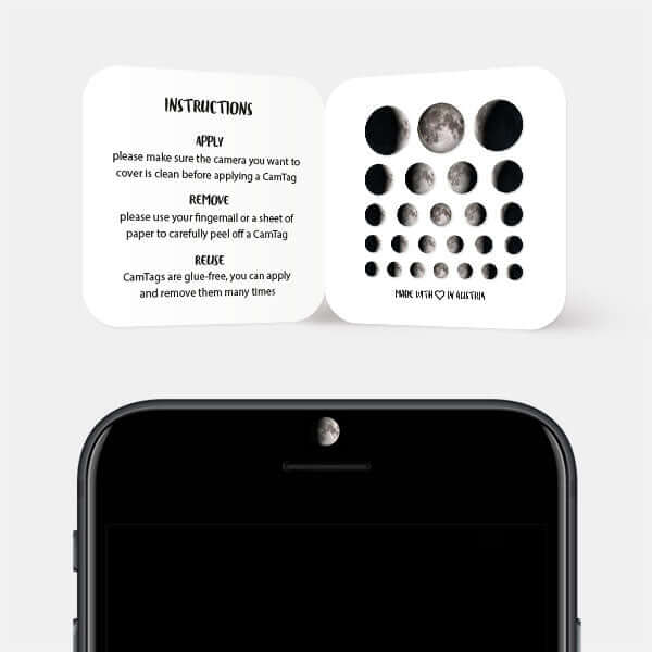 adhesive-free camera privacy stickers for smartphone front camera — Moon Phases Set CamTag