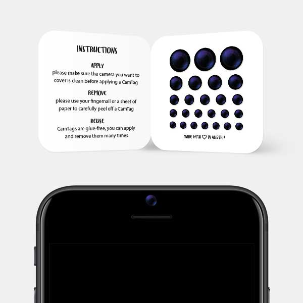 Webcam Reusable Webcam Cover Sticker applied to smartphone Front-facing camera for privacy | CamTag