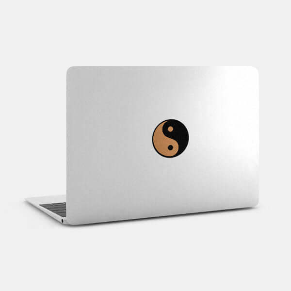 copper yin & yang reusable macbook sticker tabtag on a laptop