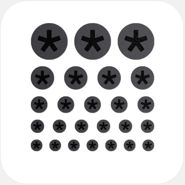 camera privacy sticker set with multi-size assortment for phones laptops tablets and desktop computers – spaceblack Asterisk CamTag