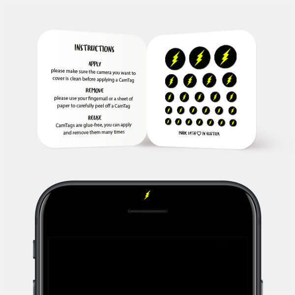camera blocker sticker for smartphone selfie lens — neon yellow Flash CamTag