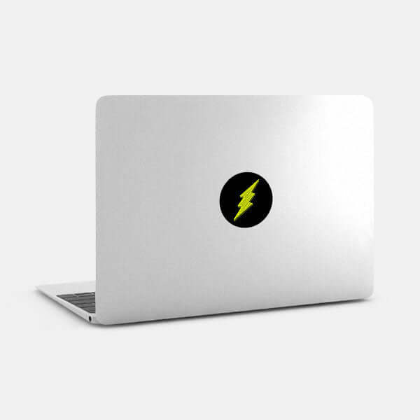 neon yellow Flash reusable macbook sticker tabtag on a laptop